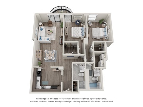 Floor plan for 2 beds, 2 baths, 1250 sqft